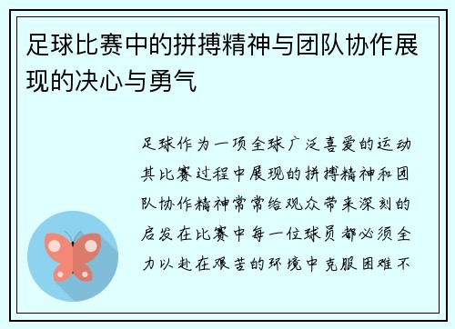 足球比赛中的拼搏精神与团队协作展现的决心与勇气