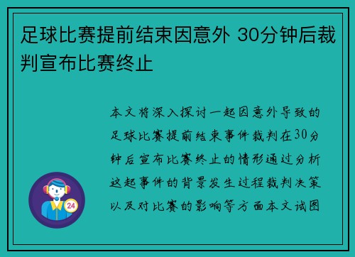 足球比赛提前结束因意外 30分钟后裁判宣布比赛终止